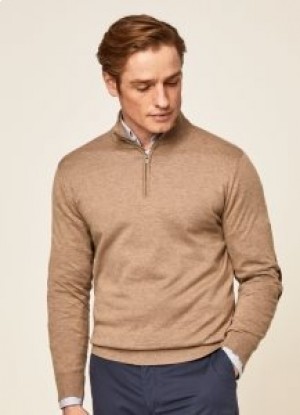  Maglieria da uomo in jersey di cotone con mezza zip Hackett Grigio Marrone