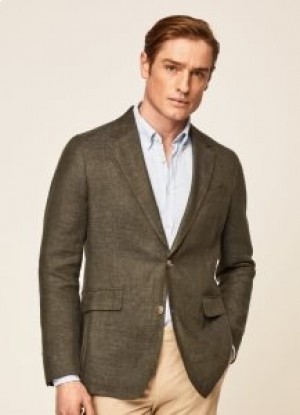  Blazer da uomo in lino Hackett Delave verde cachi