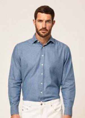  Camicie da uomo in cotone stampato Hackett blu
