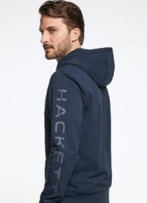  Felpa con cappuccio Hackett Zip Hoodie da uomo blu navy