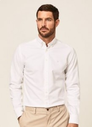 Bílé pánské košile Hackett Slim Fit Oxford