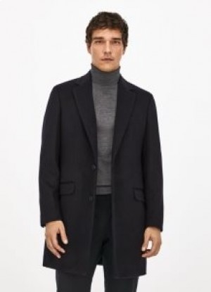 Pánské bundy Hackett Classic Wool Cashmere Overcoat Navy Blue
