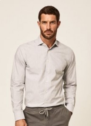  Hackett Slim Fit Melange Katoenen Herenoverhemden Grijs