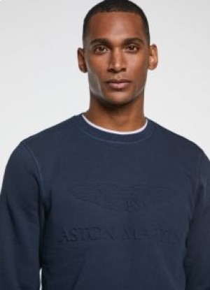  Hackett Amr Embossed Crew Neck Katoenen Truien voor Heren Marineblauw