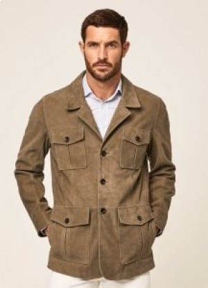  Hackett Saharan Suede Jassen Heren Olijfgroen
