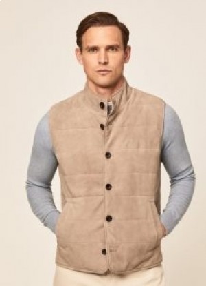  Hackett Badded Suede Vest Heren Grijs Bruin