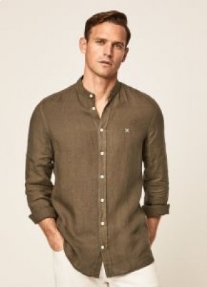  Hackett Slim Fit Linen Miesten paidat Oliivinvihreä