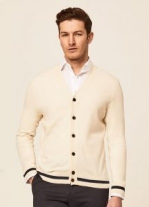  Ανδρικό πλεκτό Hackett Cotton Silk Cardigan Λευκό