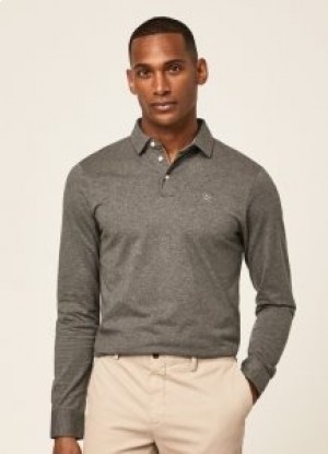  Ανδρικό μακρυμάνικο μπλουζάκι πόλο Hackett Slim Fit σε γκρι χρώμα