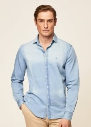  Cămăși Barbați Hackett Slim Fit Denim Albastru