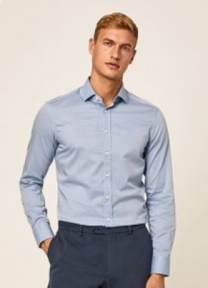  Hackett Slim Fit Baskılı Pamuklu Erkek Gömlekleri Çok Renkli Mavi