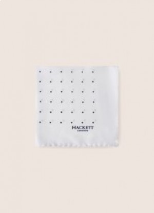  Hackett Silk Lommetørkle Herre Slips Hvit Marineblå