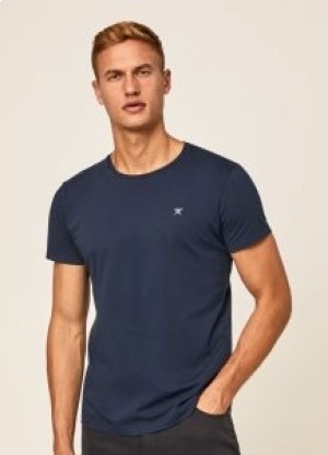 Hackett Basic Embroidered Logo Men's T-Shirt Navy Blue Grey