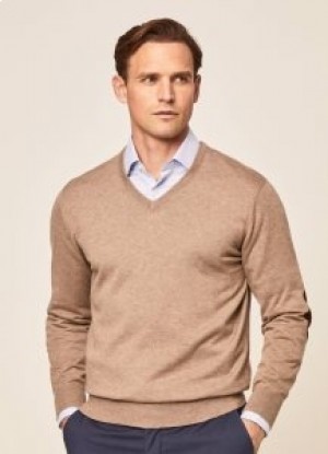 Hackett V-neck Cotton Jersey Men's Knitwear Grey Brown