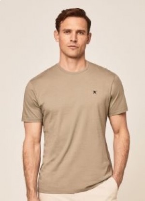  Pánske tričko s vyšívaným logom Hackett Basic Khaki