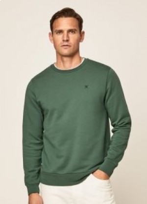  Pánske mikiny Hackett Embossed Crew Neck Logo Jumper Olive Green