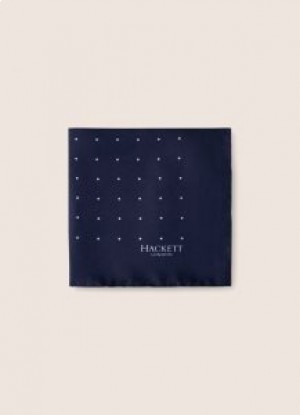  Hackett Silk Lommetørklæde Herre Slips Marineblå Hvid