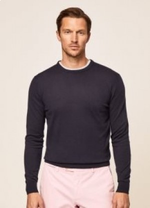  Hackett Jumper med afrundet krave til mænd Strik Marineblå