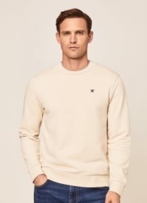  Sweat-shirt à col ras du cou avec logo en relief Hackett pour homme Beige