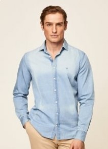  Chemises pour hommes Hackett Slim Fit Denim Bleu