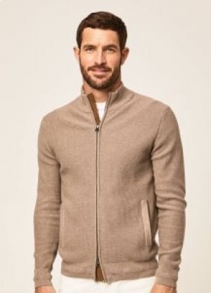  Cardigan zippé en coton et cachemire Hackett pour homme en tricot gris marron