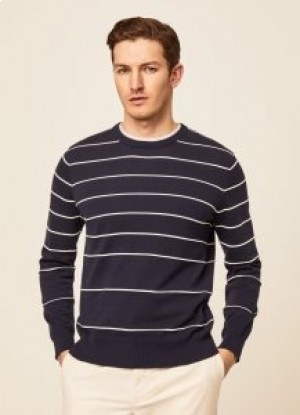  Pull en maille rayé Hackett pour homme bleu marine et blanc
