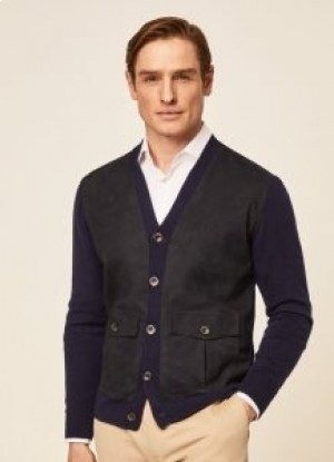  Cardigan en laine mérinos Hackett pour homme, tricot bleu marine