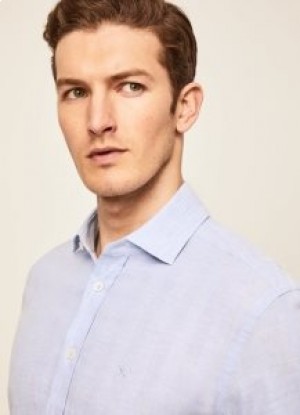  Hackett Cotton Linen Herrenhemden Blau