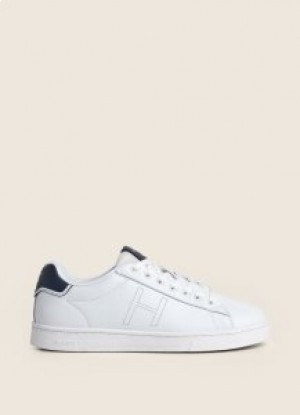  Hackett Zweifarbige Leder Sneakers Herren Weiße Tennisschuhe