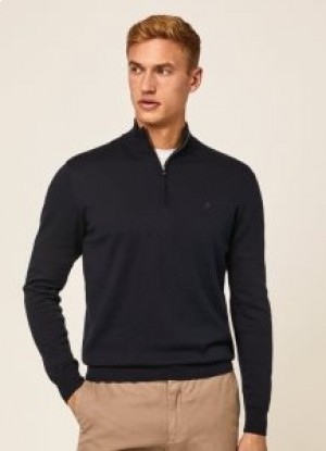  Jersey de algodón con media cremallera para hombre de Hackett, azul marino